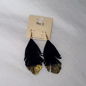 Elegant Black and Gold Feather Earrings